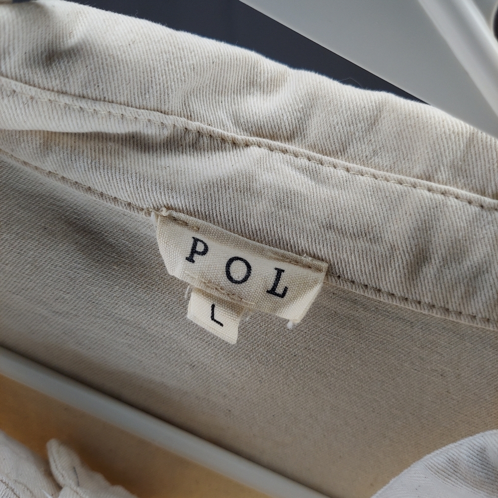 POL Oversize Button Collar Shirt Large Lace Floral Puffed Sleeve Pocket Shacket‎ - Picture 8 of 10